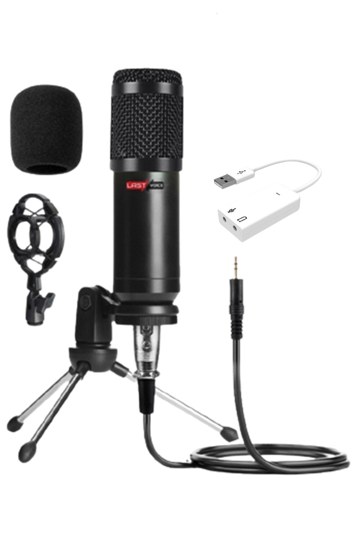 Lastvoice Bm800 Full Black Condenser Youtuber Mikrofon + 7.1 Ses Kartı