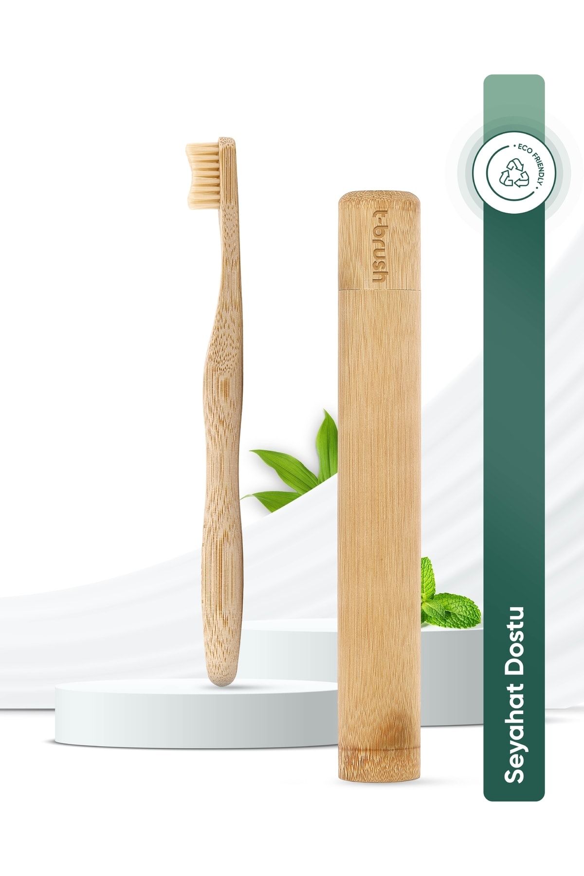 TBRUSH Kremrengi Bambu Diş Fırçası - Medium(orta Sert) + Diş Fırçası Saklama / Taşıma Kabı