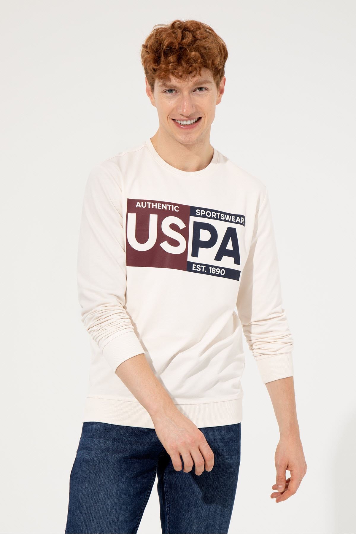 U.S. Polo Assn. Beyaz Erkek Sweatshirt