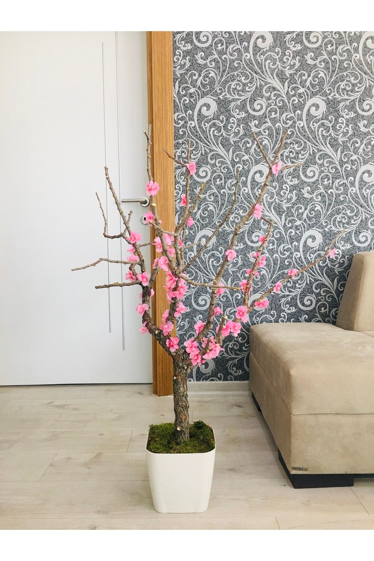 Asenya Yapay Çiçek 1 Adet 80-100 Cm Pembe Bahar Dalı Yapay Bitki Ağaç Saksıda Yapay Çiçek Bonsai Ağacı