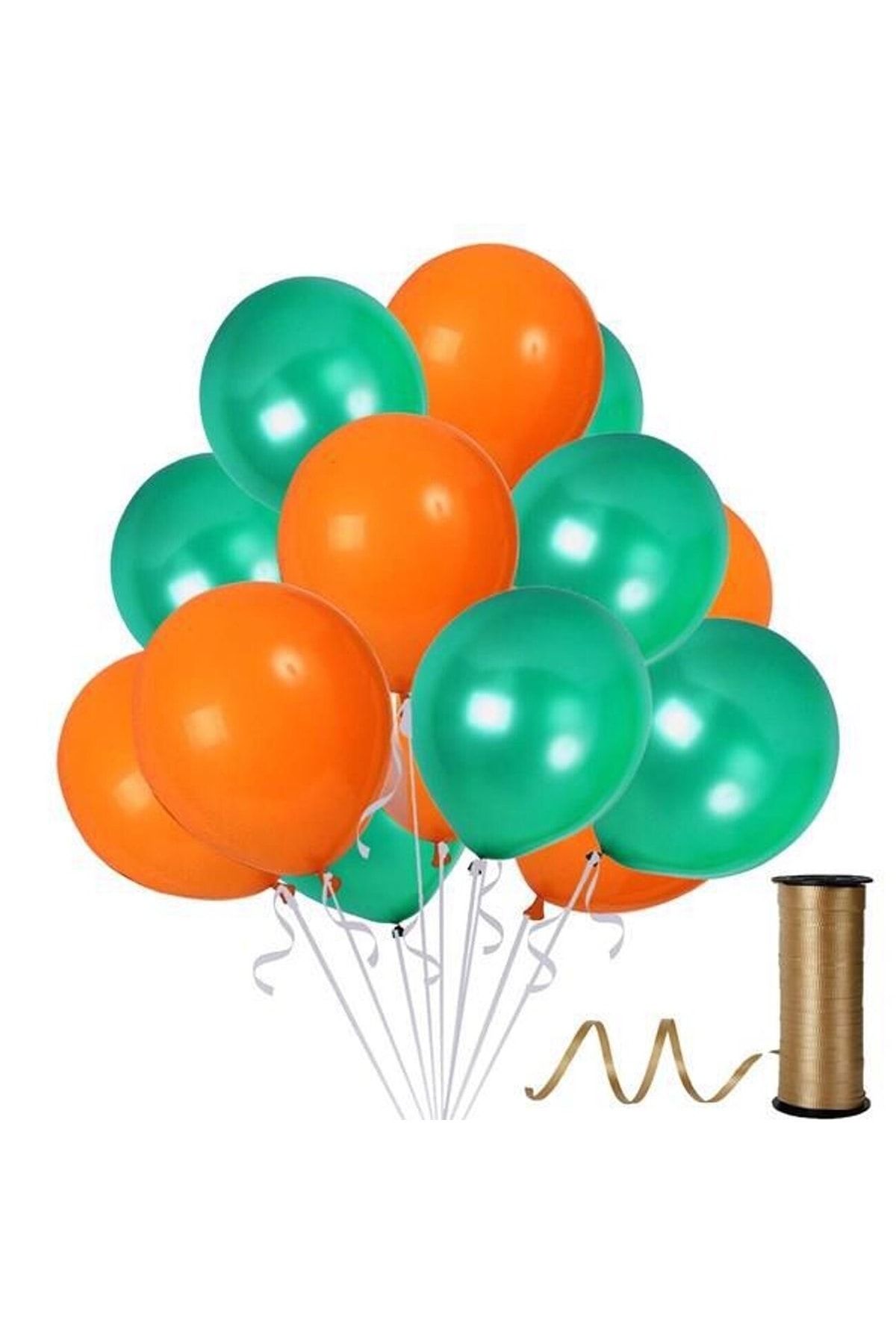 MKYS 10 Adet Metalik Balon (koyu Yeşil - Turuncu )- Helyum Gazı Uyumludur.-dogum Günü Parti Balonları