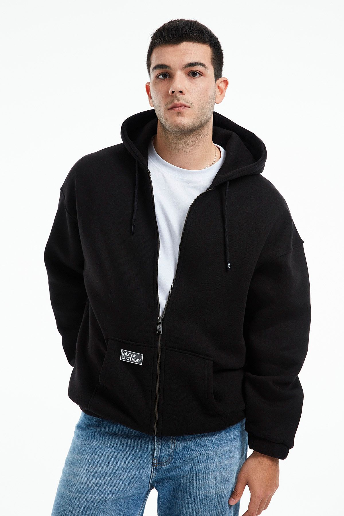 Eazy Co Eazy Premium Oversize Kapüşonlu Ceket Unisex Siyah Kalın Hırka