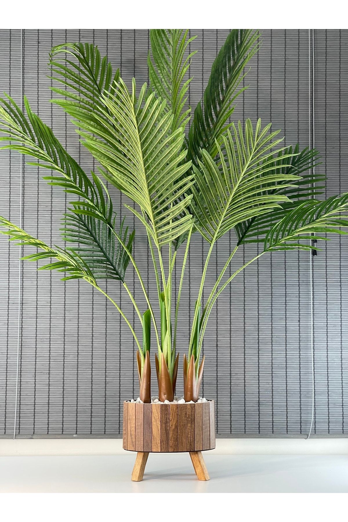 Bahçem Yapay Ağaç Areka Ağacı Palmiye Ağacı Ayaklı Elips Model Ahşap Saksılı Salon Bitkisi 155cm 11 Yaprak