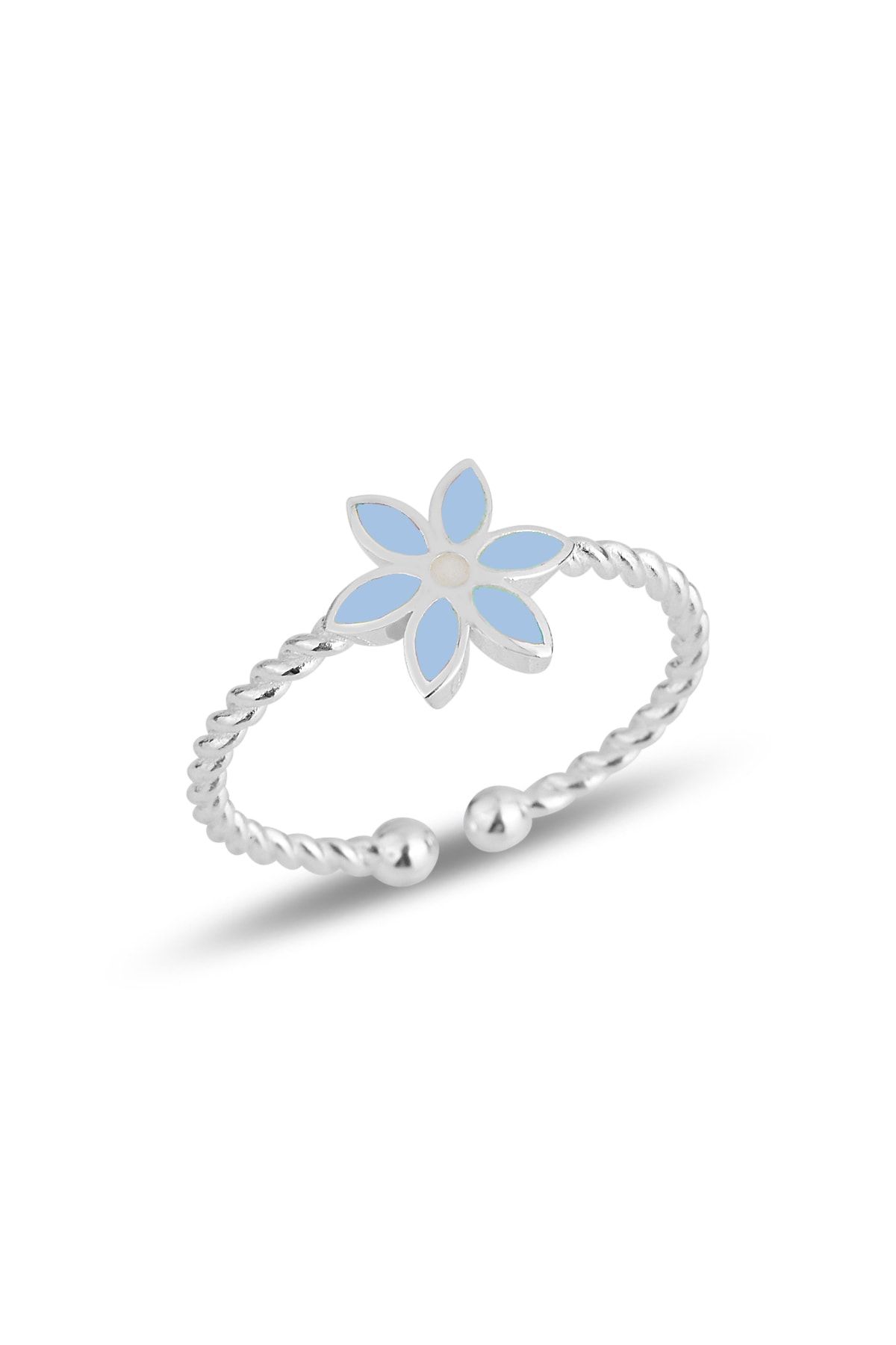 Söğütlü Silver Gümüş Mavi Mineli Çiçek Ayarlamalı Çocuk Yüzüğü