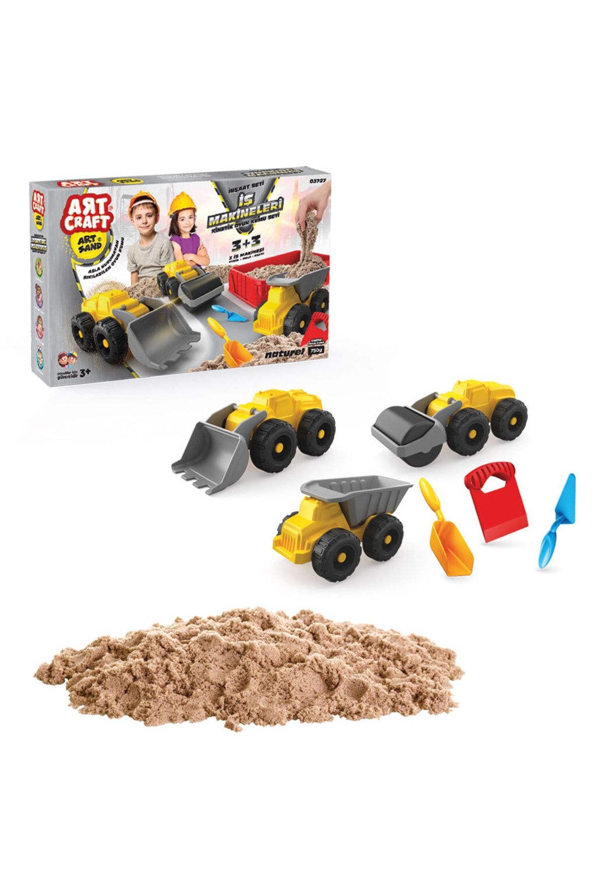 Doğan Oyuncak Dünyası Iş Makineleri Kum Seti (750 Gr.) - Art Craft Kinetik Kum Seti - Oyun Kumu - Art Sand Kumu