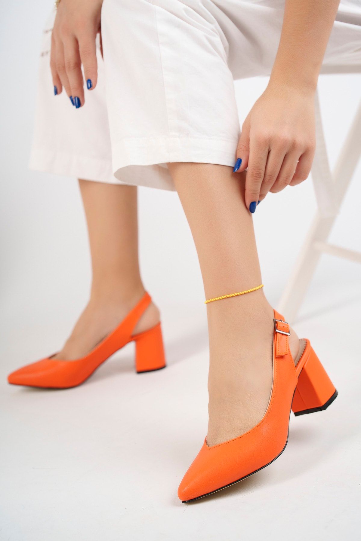 ZAPO Kadın Oranj Cilt Topuklu Klasik Günlük Ayakkabı