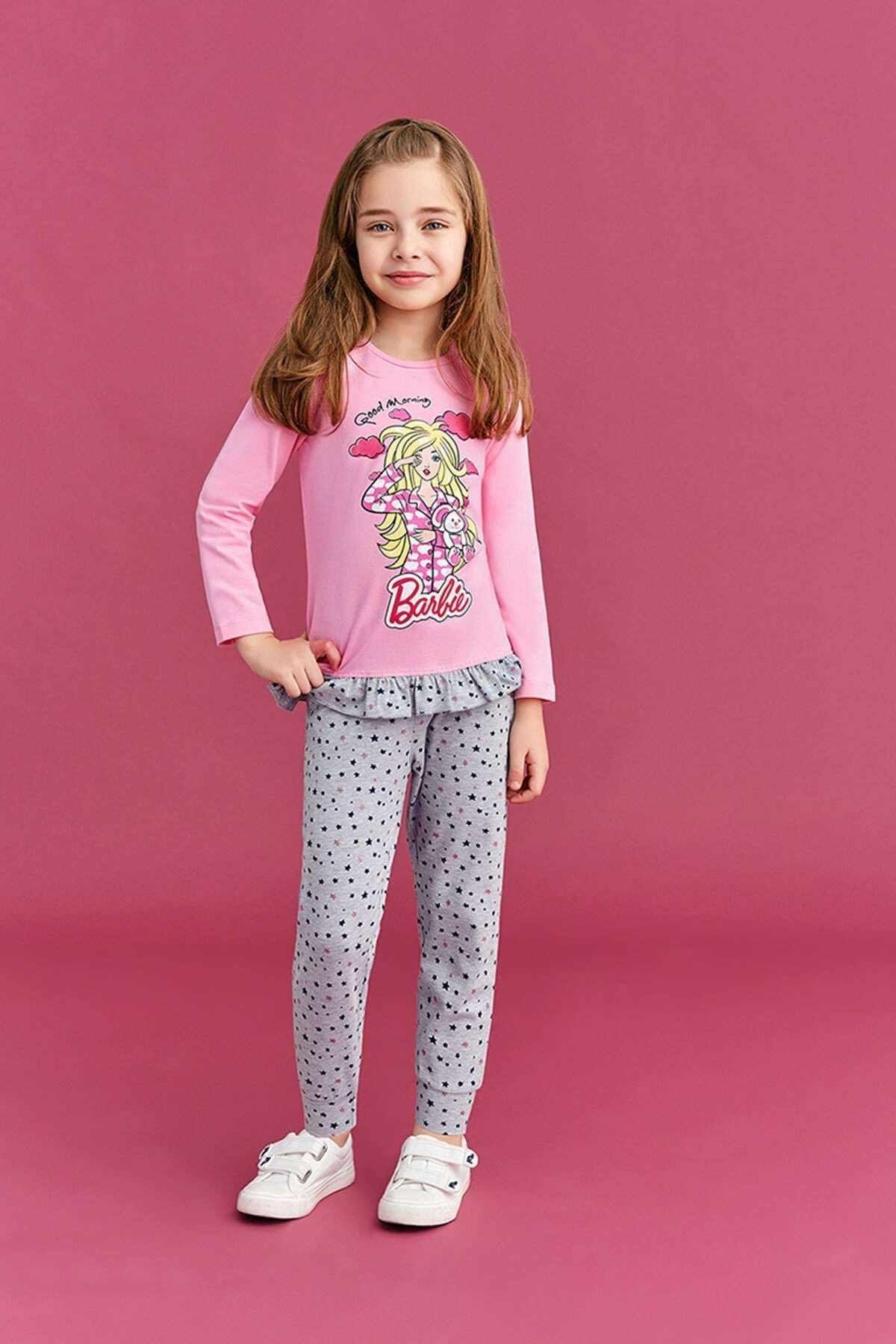 Barbie Lisanslı Kız Çocuk Pijama Takımı Açık Pembe