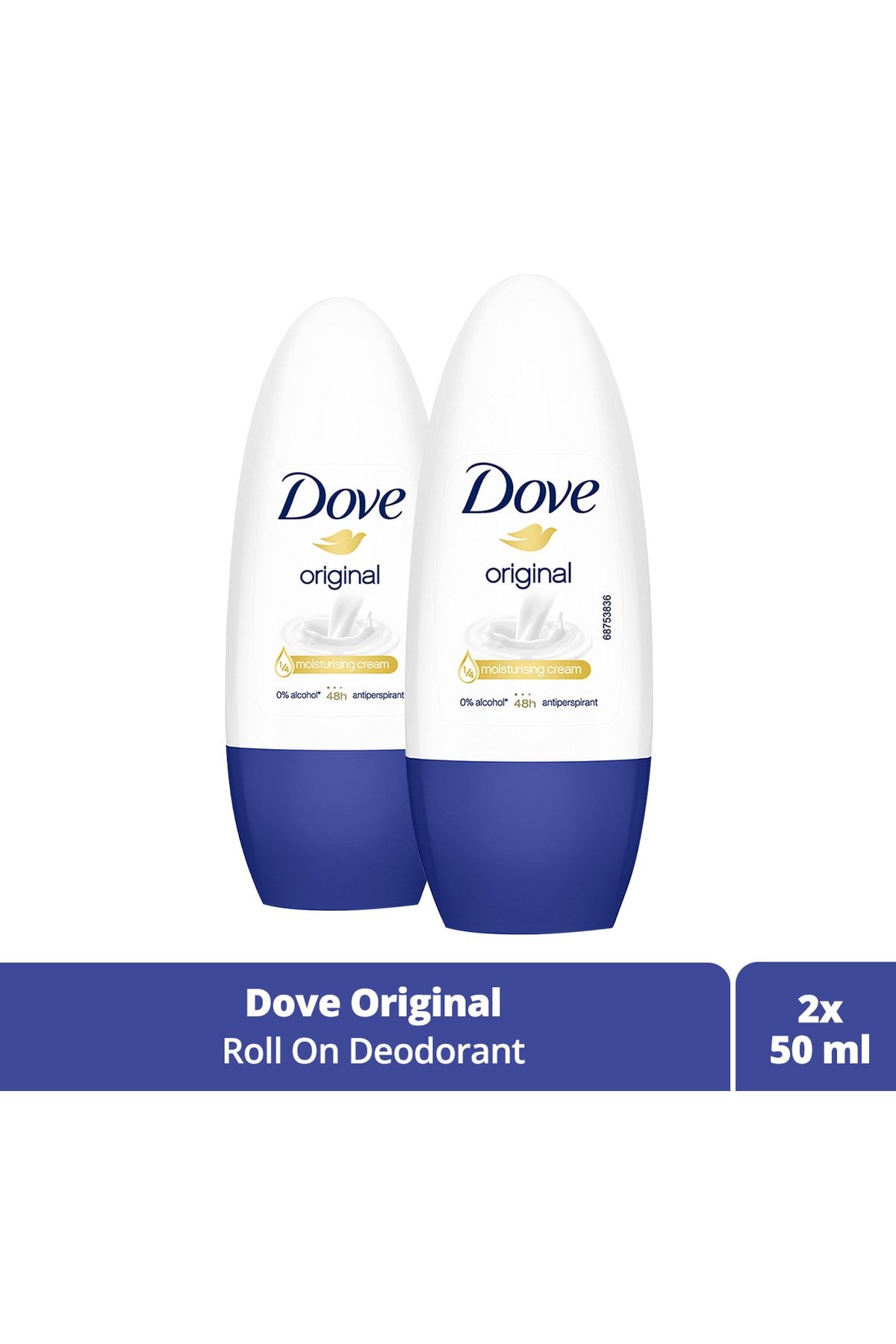 Dove Kadın Roll On Deodorant Original 1/4 Nemlendirici Krem Etkili 50 ml X2 Adet