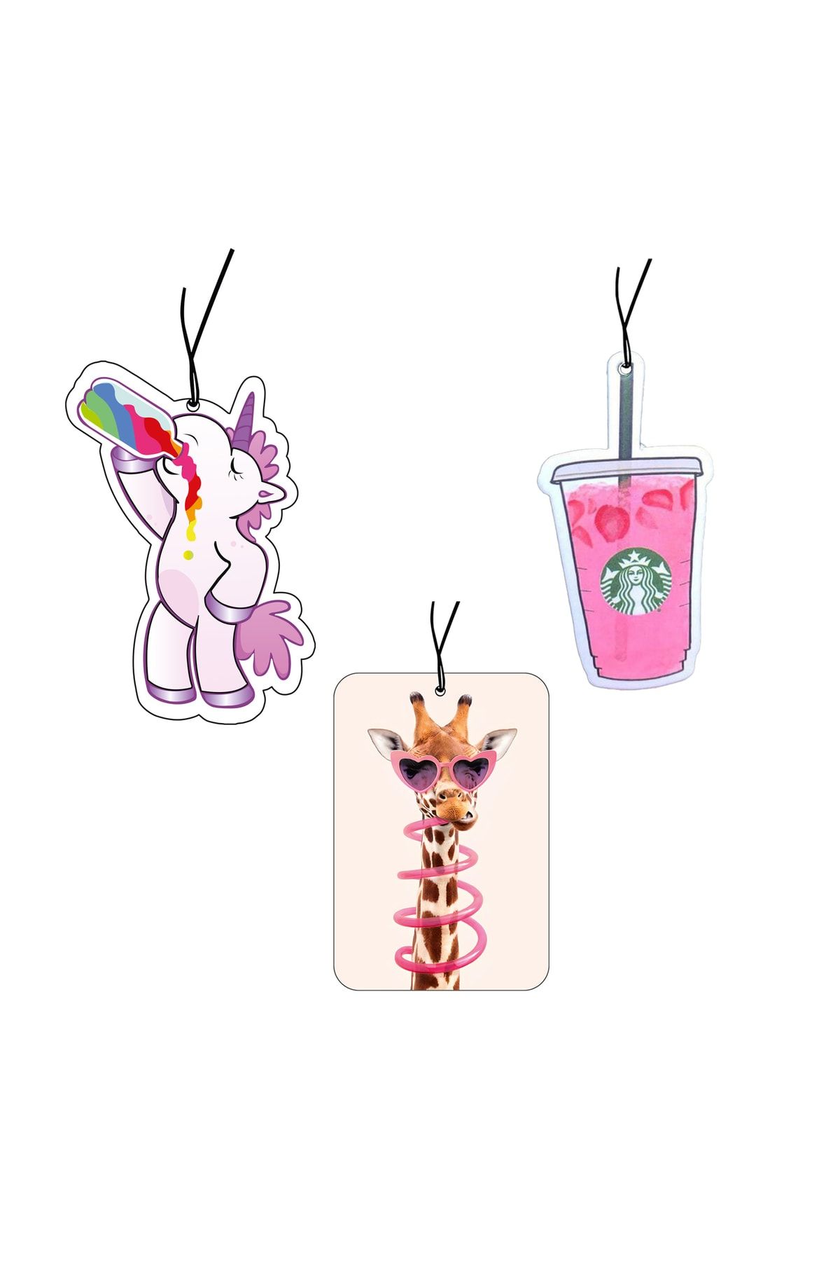 Binegger 3'lu Dekoratif Oto Kokusu Zurafa, Starbucks Ve Unicorn