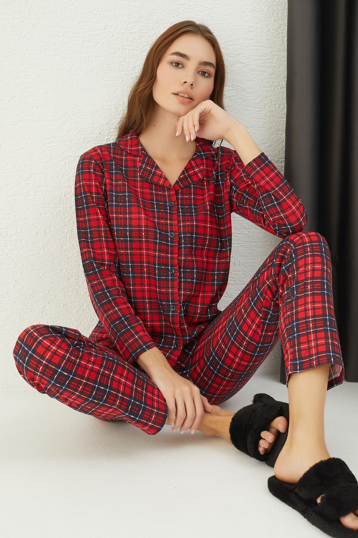 Strawberry Pamuklu Düğmeli Kadın Pijama Takım