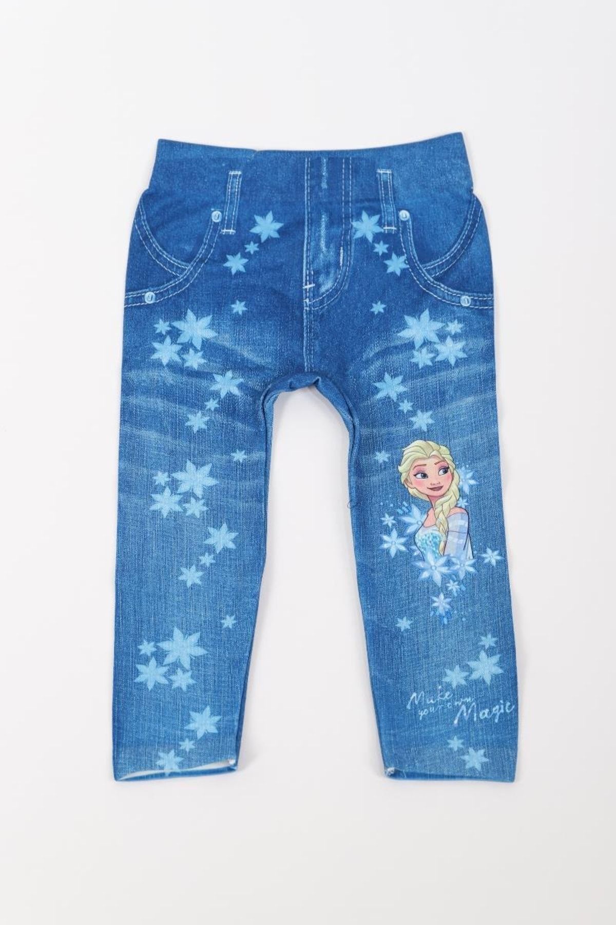 Frozen Kız Çocuk Lisanslı Mavi Kot Görünümlü Baskılı Kışlık Tayt