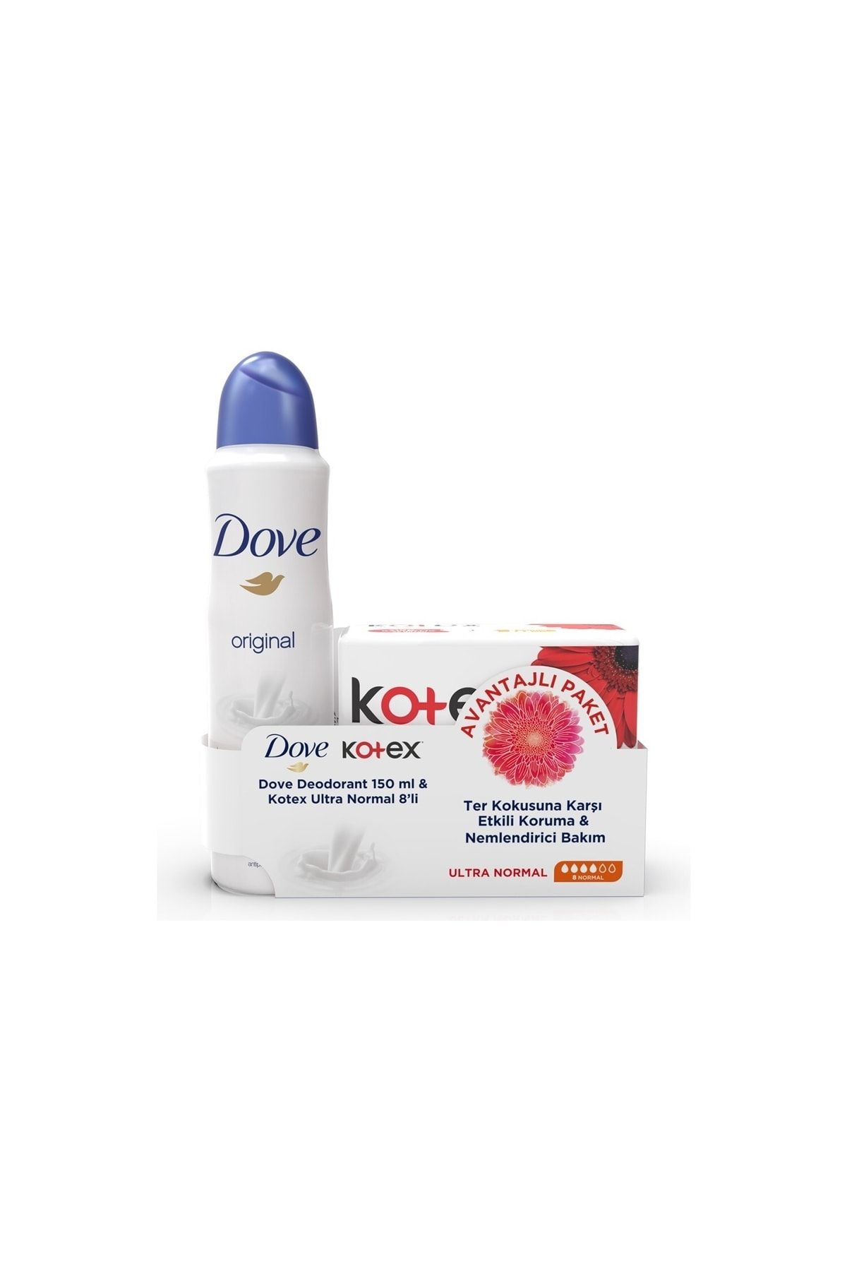 Dove Kadın Sprey Deodorant Original 150 Ml + Kotex Hijyenik Ped Ultra Normal 8'li