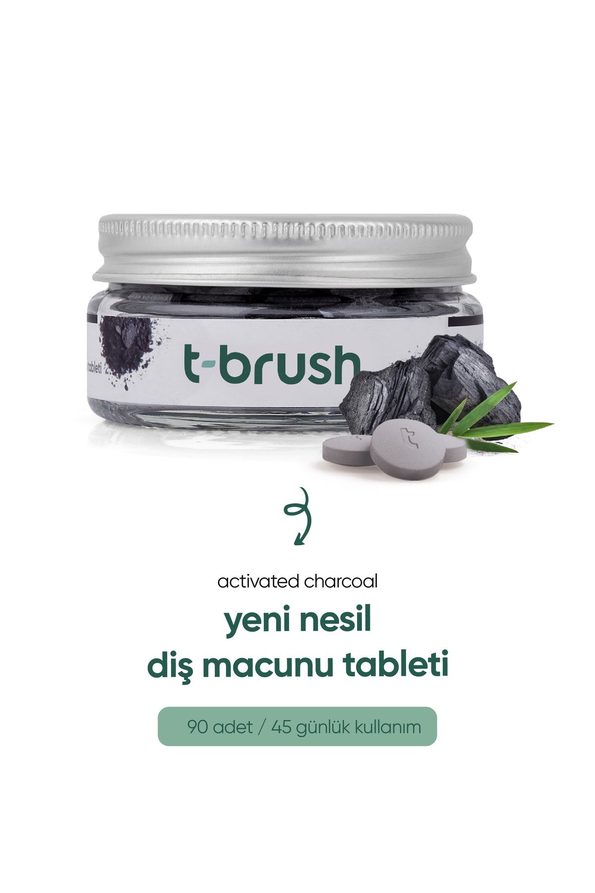 TBRUSH Diş Beyazlatıcı Aktif Kömürlü Doğal Diş Macunu Tableti - Florürlü - Glutensiz - Vegan - 90 Tablet