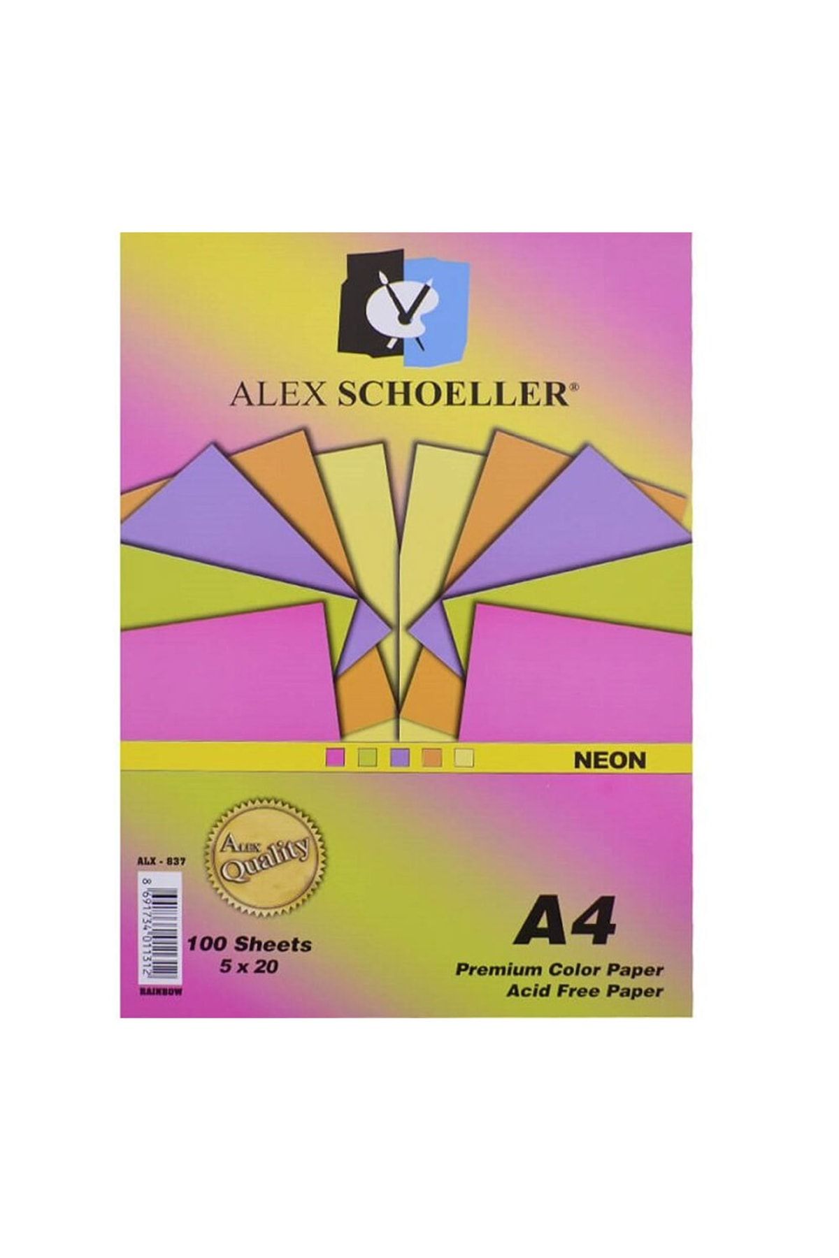 Alex Fotokopi Kağıdı A4 80 Gr.fosforlu Karışık Renk 100'lü Paket