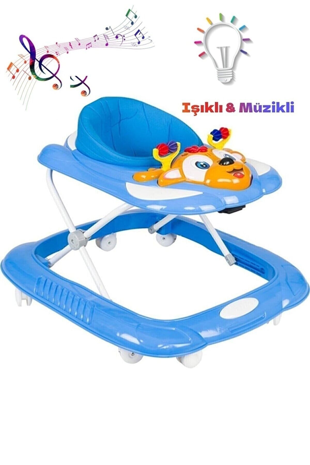Genel Markalar 3 Kademeli Renkli Işıklı Yürüteç Müzikli Bebek Yürüteç Bebek Örümcek Devrilmeyen Yürüteç Mavi