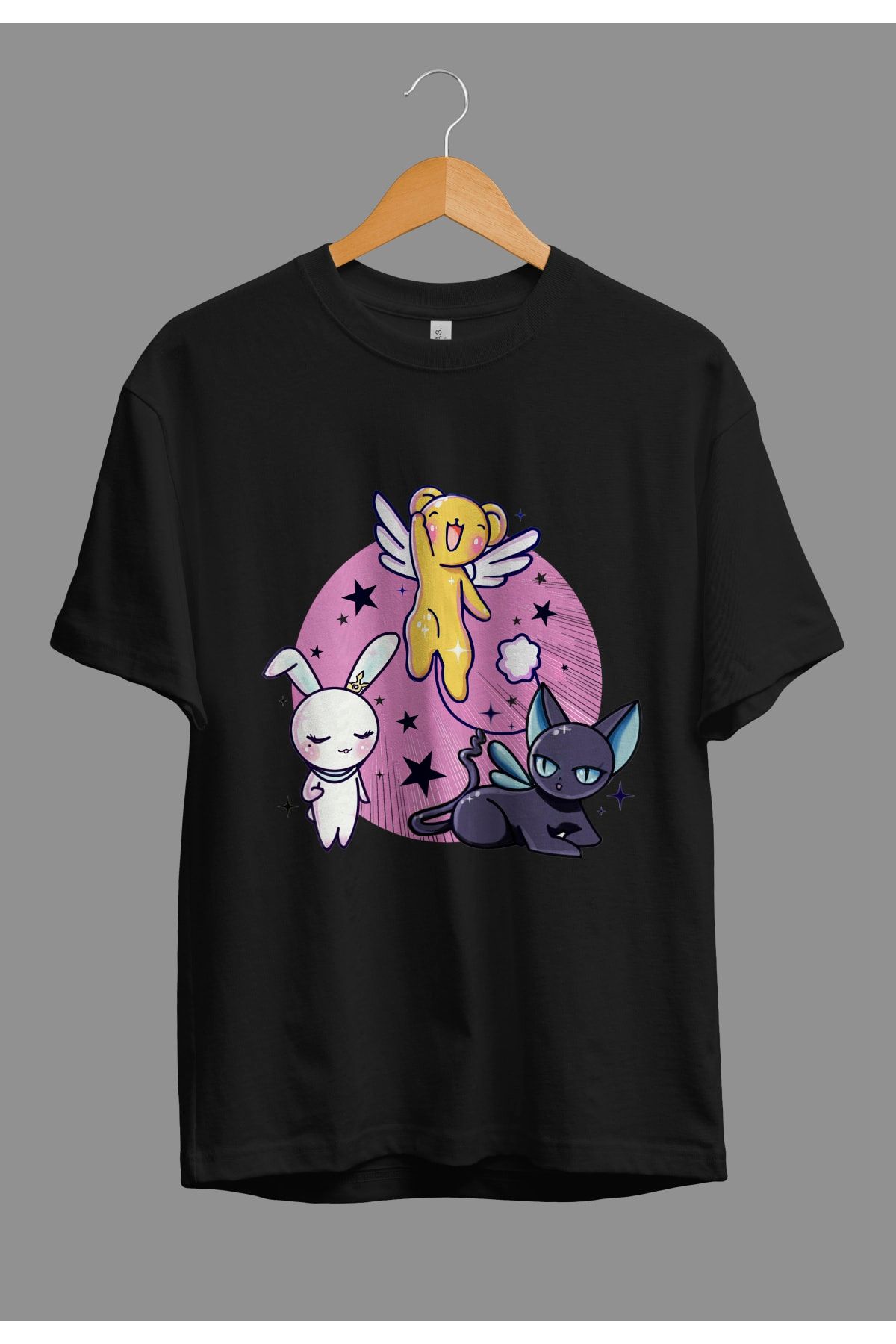 Corvo Oversize Cardcaptor Sakura Spinel Sun, Momo Ve Cerberus Anime Karakter Baskılı Özel Tasarım Tişört