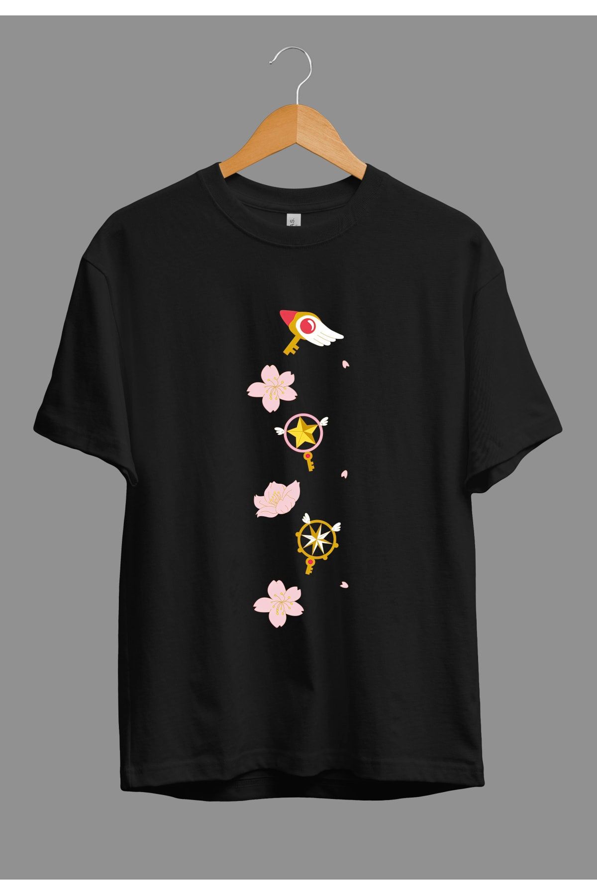 Corvo Oversize Cardcaptor Sakura Sihirli Eşyalar Anime Karakter Baskılı Özel Tasarım Tişört