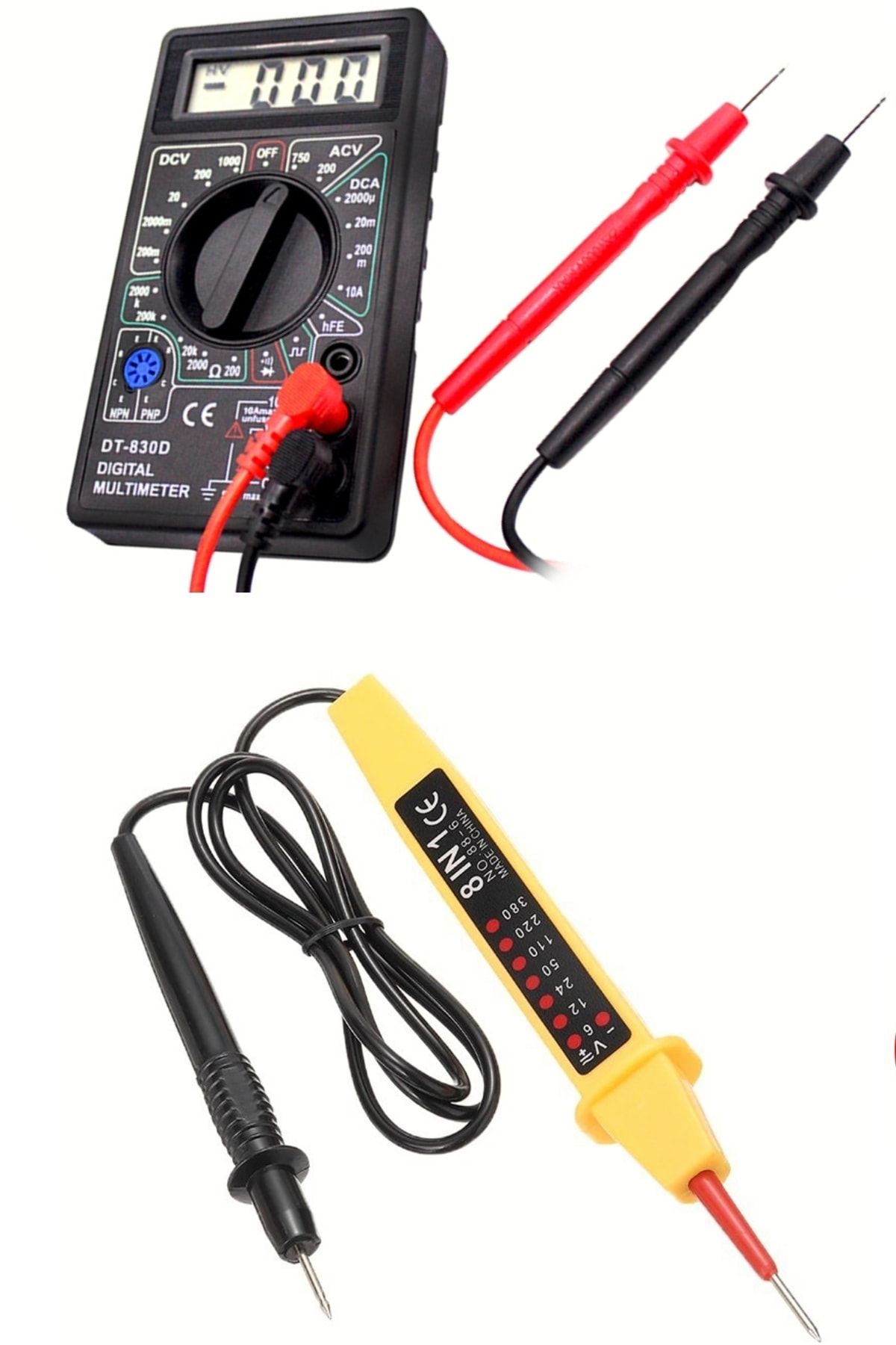 usin 8 In 1 Kablo Faz Voltaj Test Kontrol Kalemi 830d Dijital Akım Direnç Amper Ölçüm Aleti Multimetre