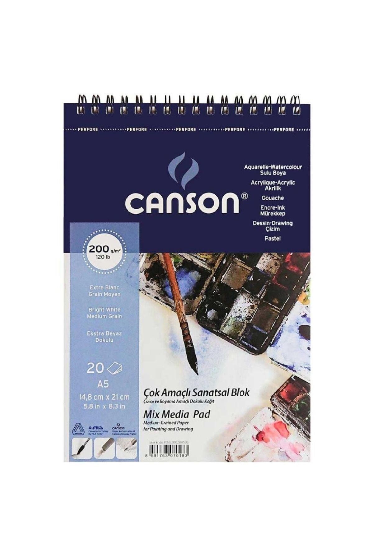 Canson Multi Purpose Art Pad Medium Grain 200gr Çok Amaçlı Resim Defteri 20 Sayfa A5 (14.8x21cm)