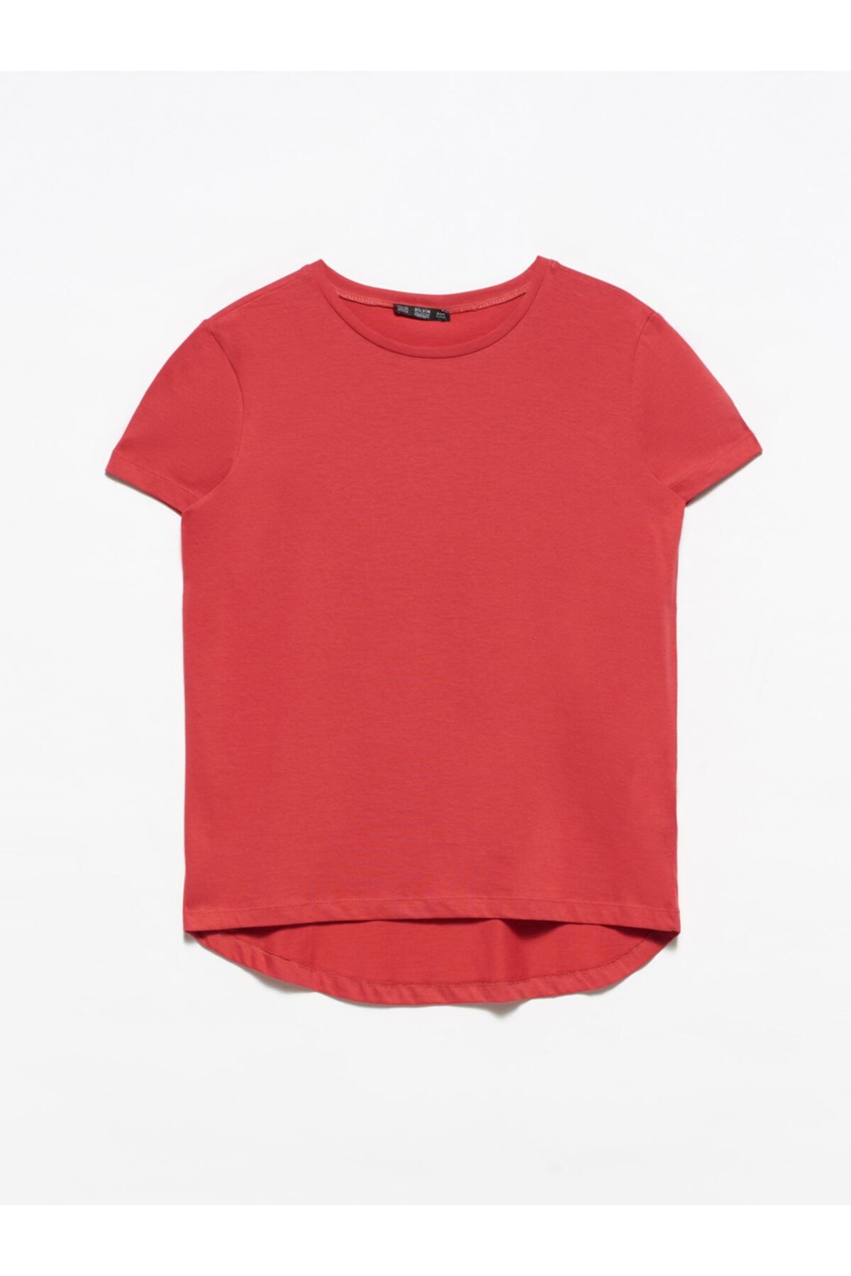 Dilvin Kadın Kırmızı Bisiklet Yaka Basıc T-shirt