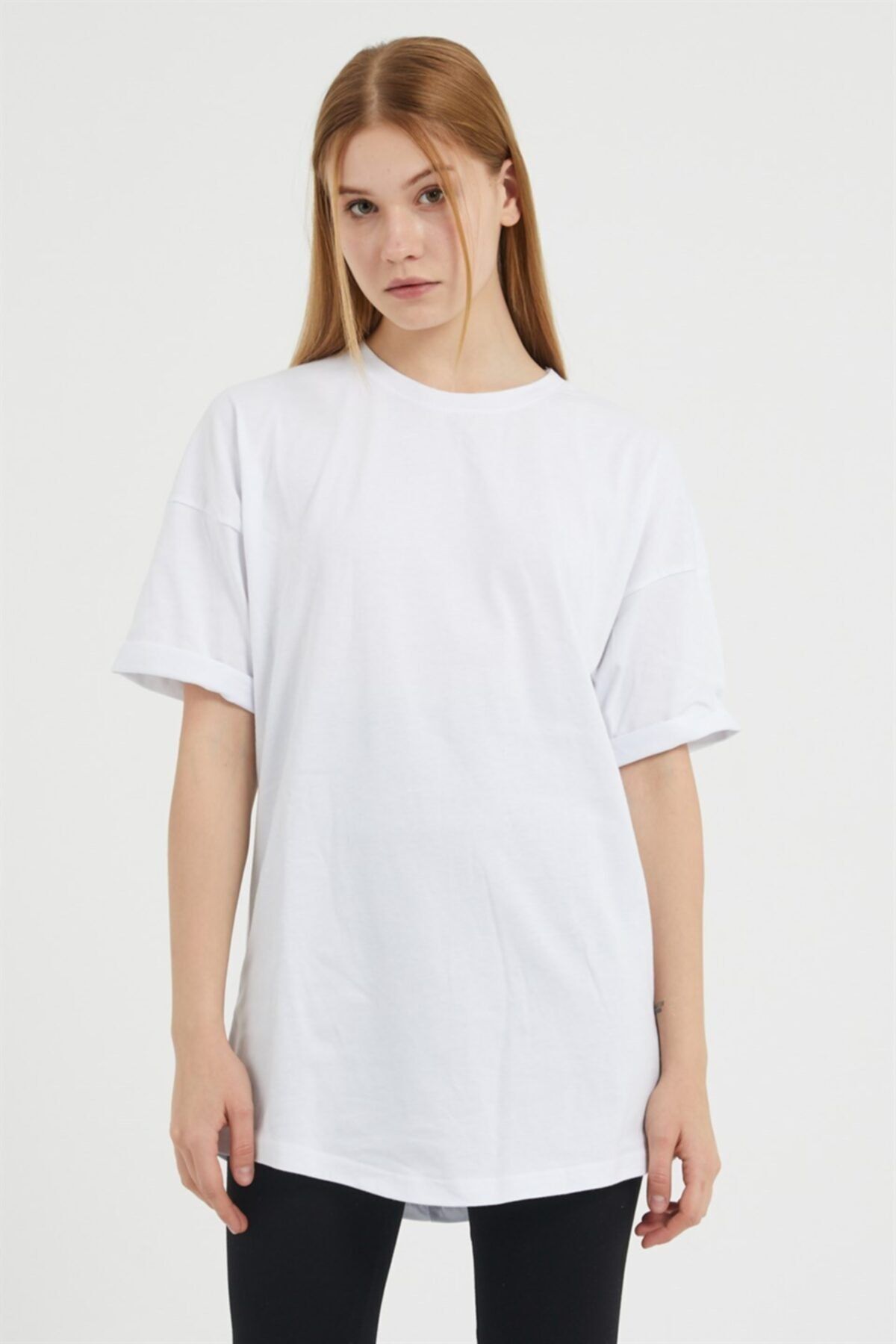 SNAZZY Kadın Beyaz Oversize Basic T-Shirt