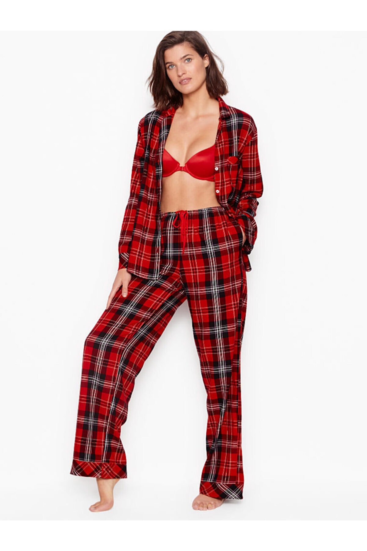 Victoria's Secret Kadın Pamuklu Flanel Pijama Takımı