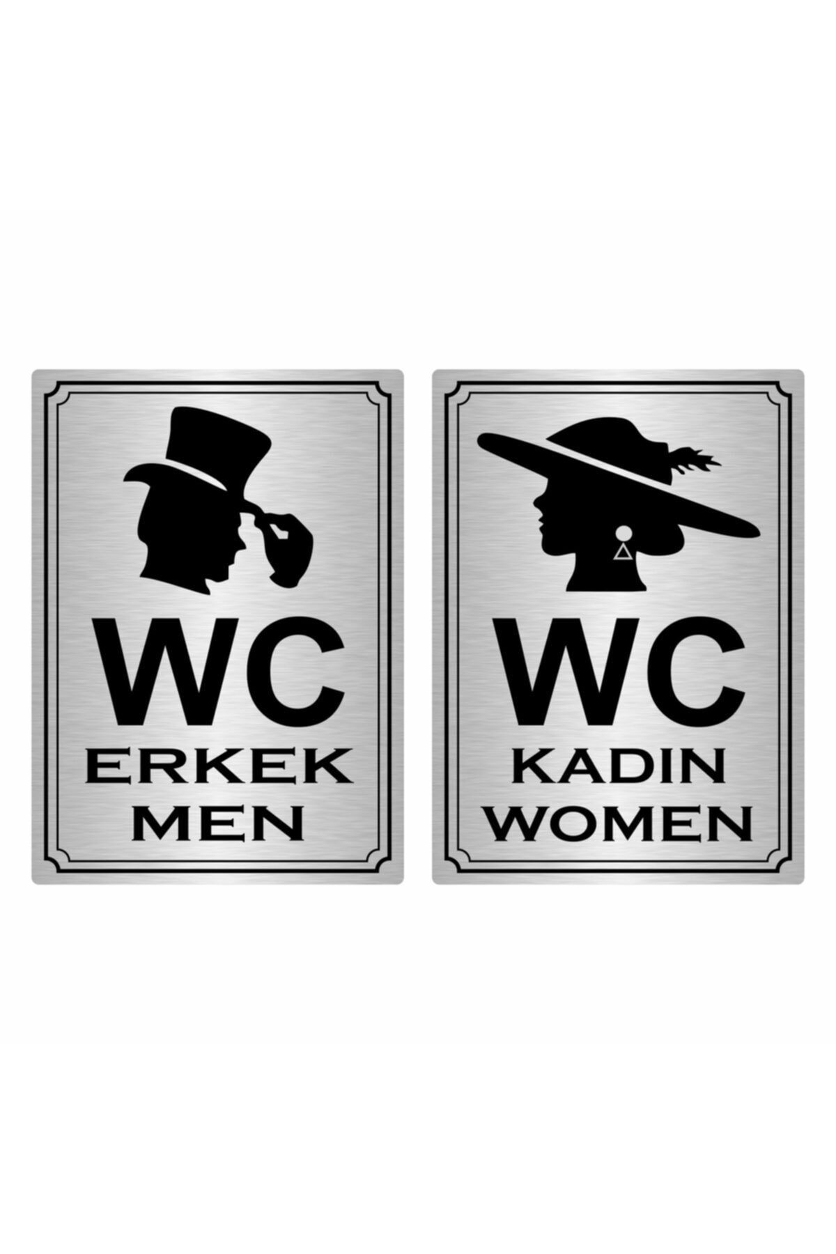 Pelikan Reklam Kadın Erkek Wc Yönlendirme Yazısı 10cm X 15cm Gümüş Renk Metal