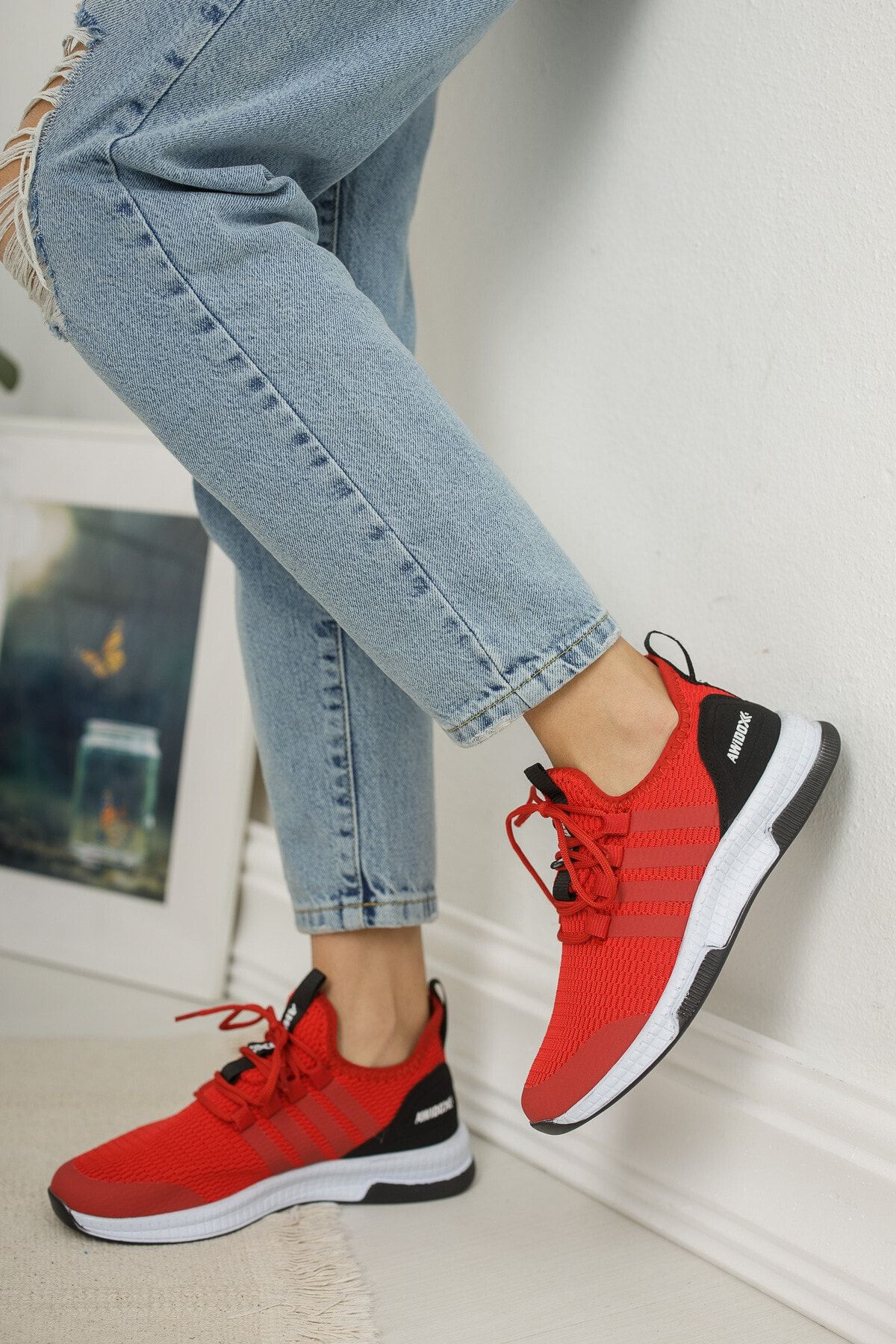 meyra'nın ayakkabıları Kadın Kırmızı Siyah Bağcıklı Sneaker Ayakkabı