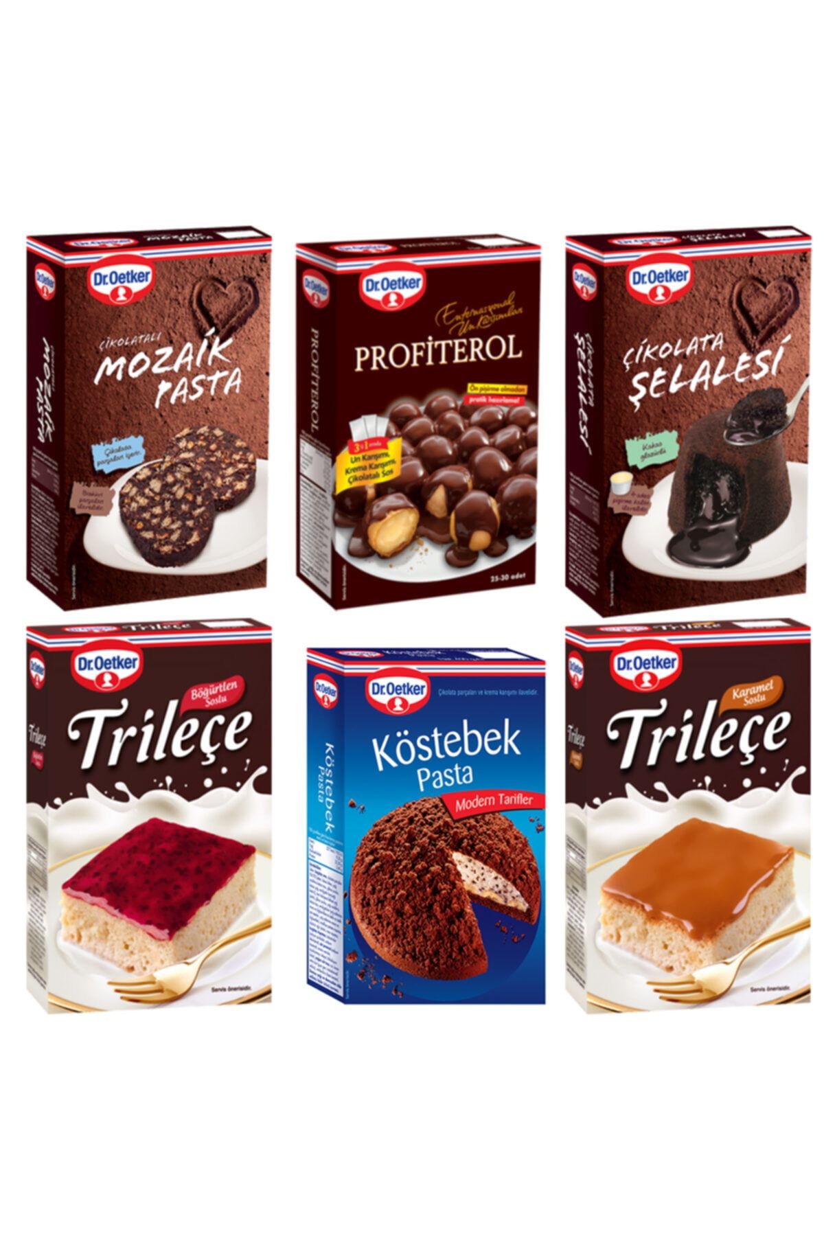 Dr. Oetker Mozaik Profiterol Çikolata Şelalesi Köstebek Pasta Böğürtlenli Ve Karamelli Trileçe Paket