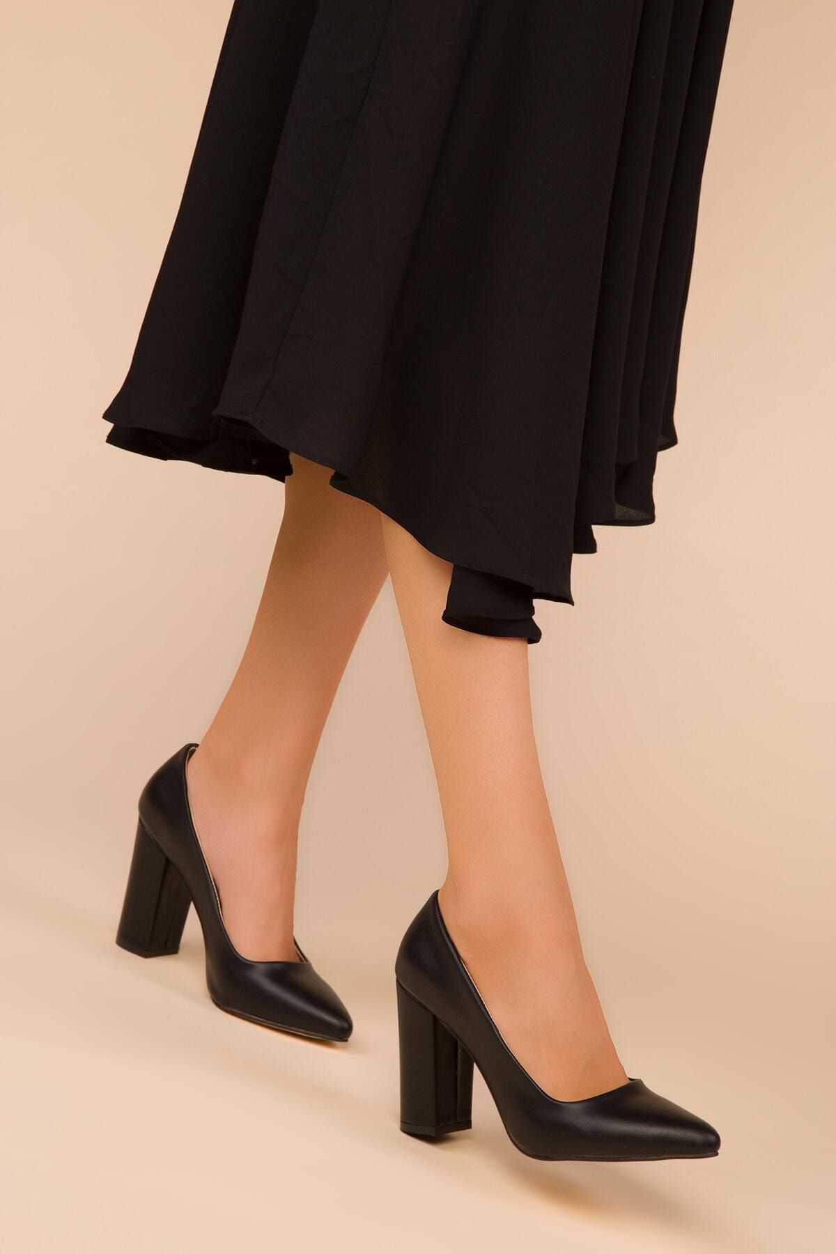 Soho Mood Kadın Siyah Deri Klasik Topuklu Ayakkabı-8cm
