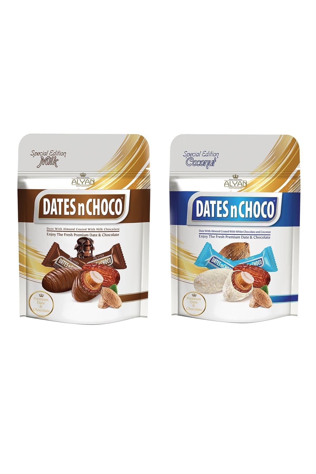 DATESnCHOCO Dates N Choco Sütlü Çikolata Kaplı Hurma 90gr + Hindistan Cevizi Ve Beyaz Çikolata Kaplı Hurma 90gr