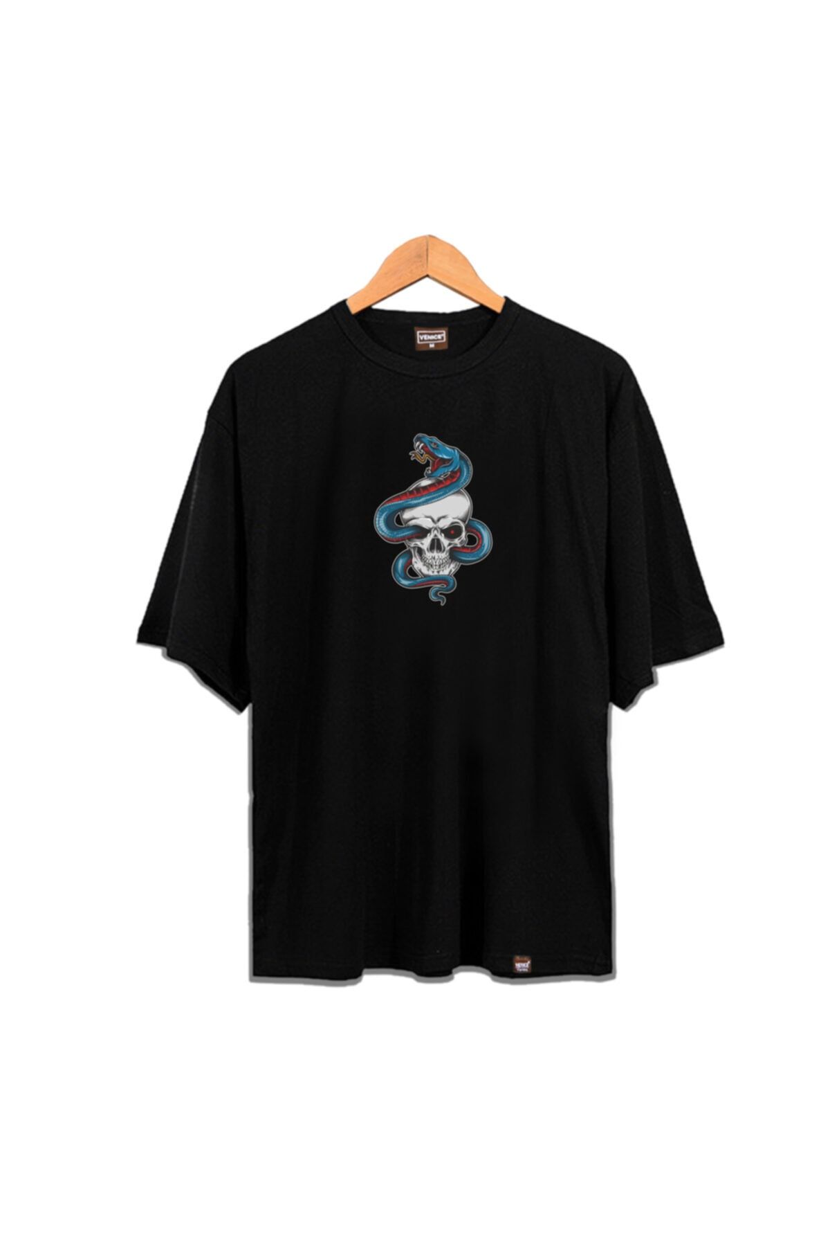 Venice Zokawear - Unisex Siyah Snake Skull Oversize Tshirt