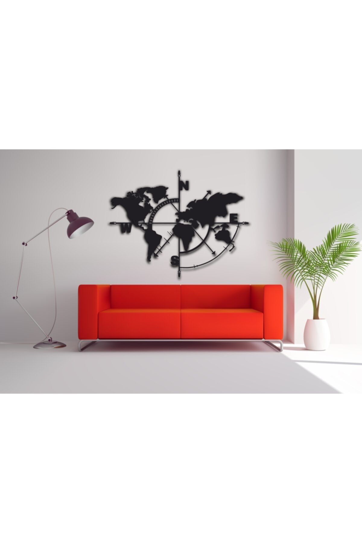Elegant decor Metal Dünya Haritası , Pusulalı Dünya Haritası Tablo, Ev & Ofis Dekorasyonu , Metal Tablo