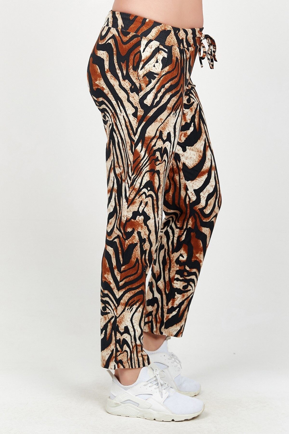 Womenice Kadın Kahverengi Zebra Desen Büyük Beden Tayt