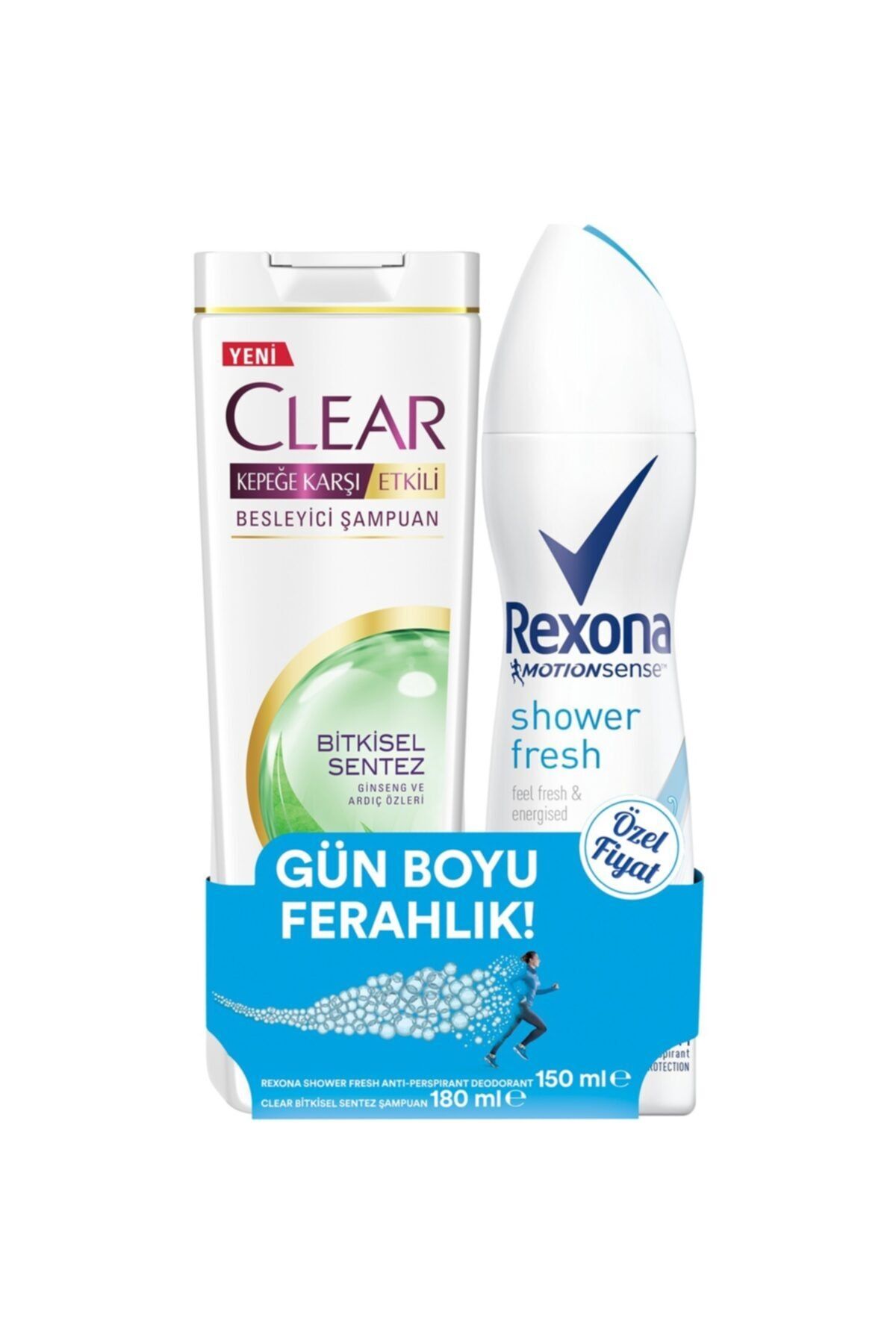 Rexona Shower Fresh Deodorant 150 Ml. Clear Bitkisel Sentez Şampuan 180 Ml. * ( 1 Adet )