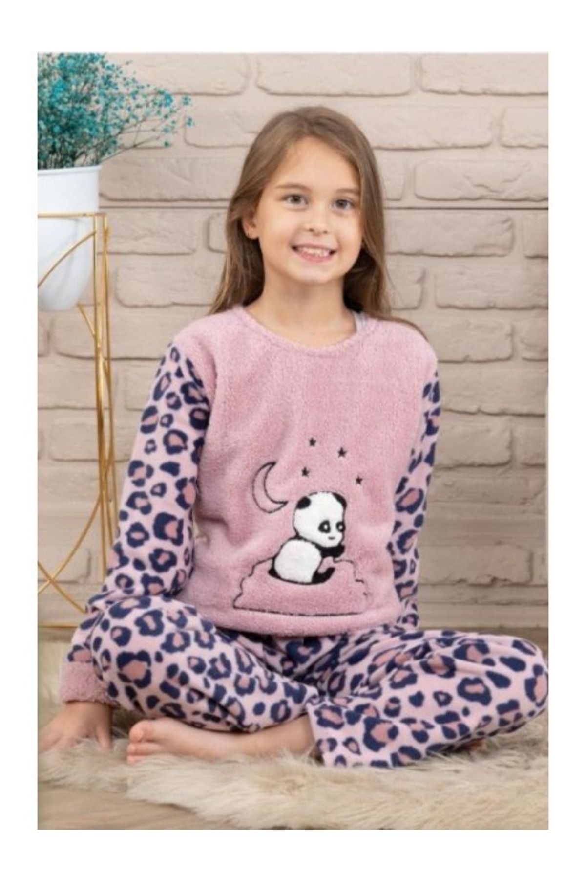Pyjama Familya Kız Çocuk Ayıcık Desenli Peluş Polar Pijama Takımı