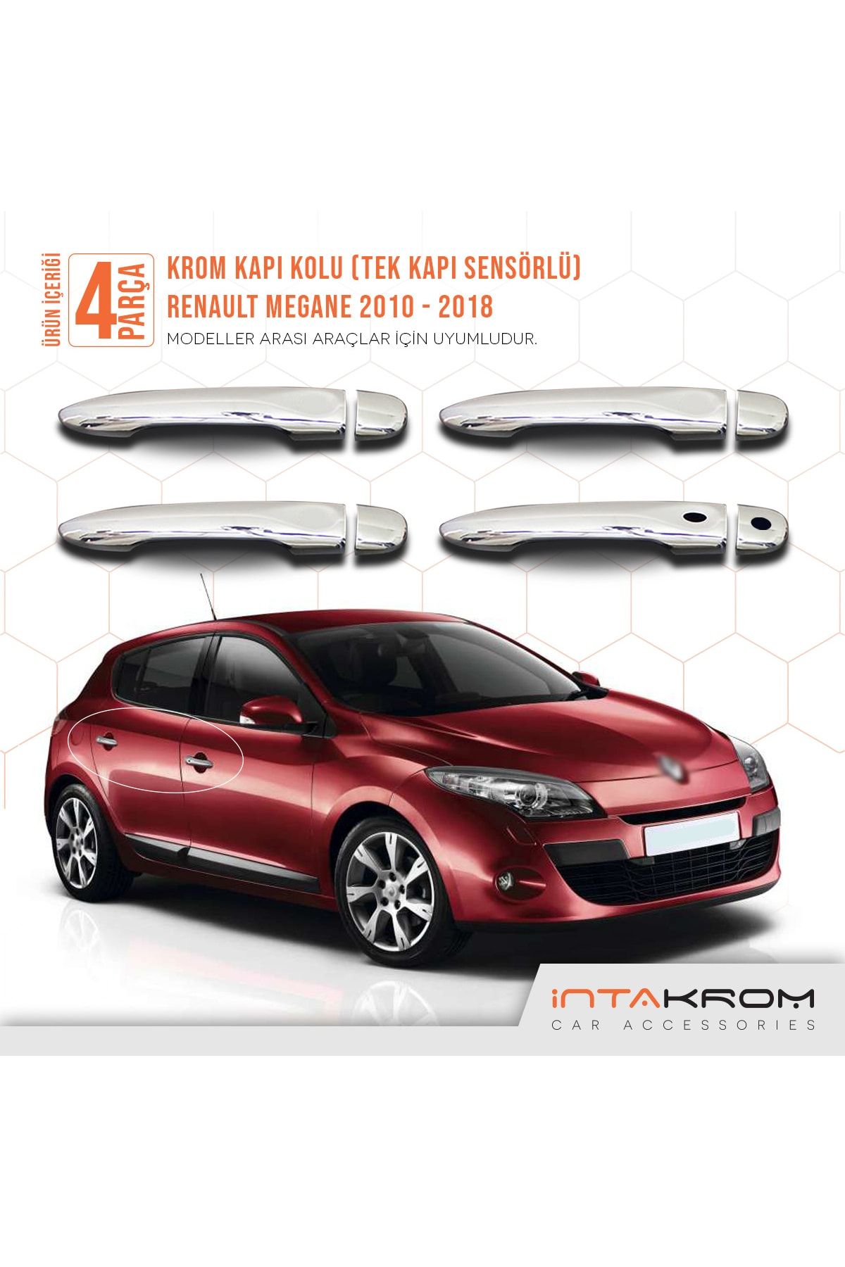 İntachrom Renault Megane 3 Krom Kapı Kolu 2010-2018 - Tek Kapı Sensörlü