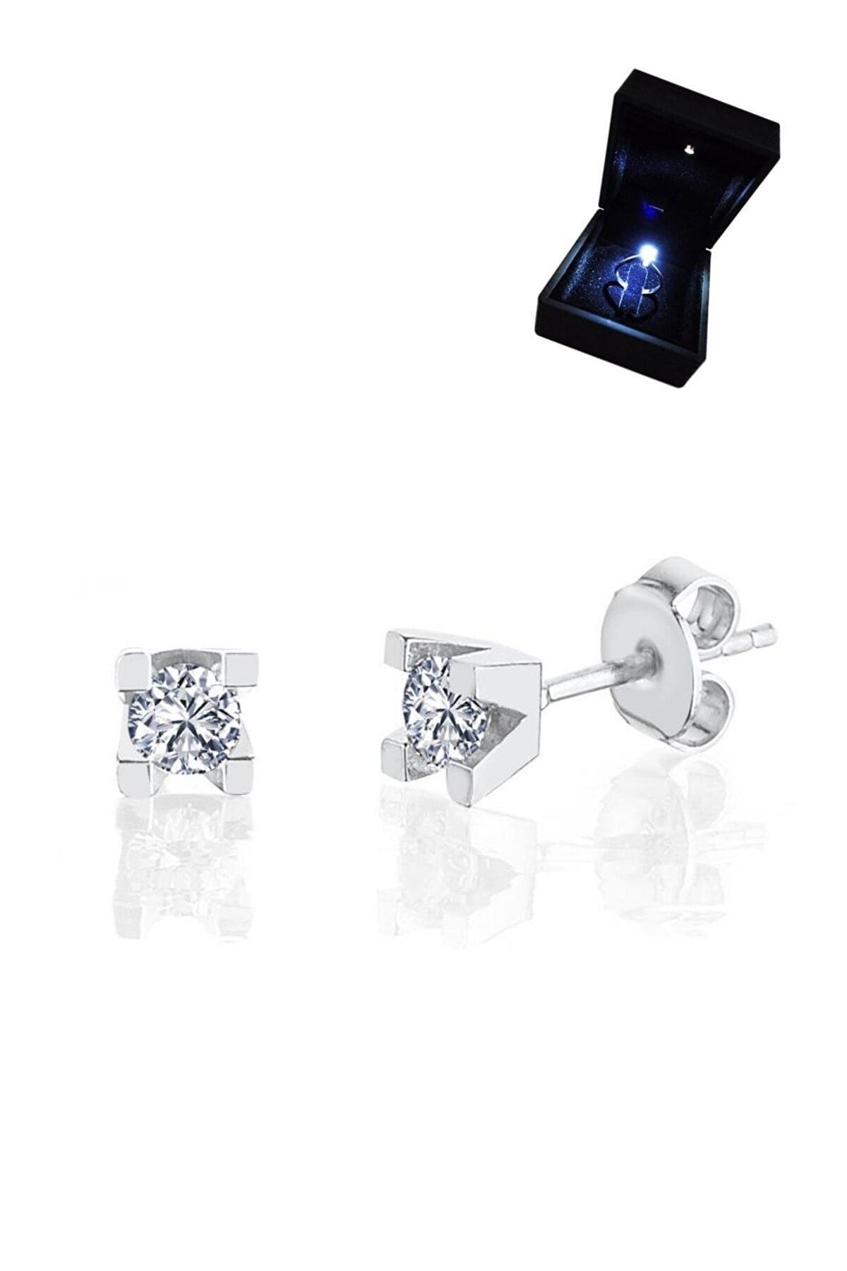 Crystal Diamond Zirconia 14 Ayar Altın Işıklı Kutuda 0.50 Carat Tektaş Küpe