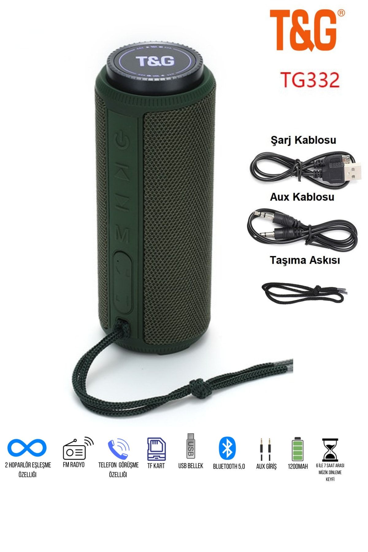T G Taşınabilir Bluetooth Hoparlör Yüksek Güçlü Fm Hoparlör Flas Bellek Tf Kartı Aux