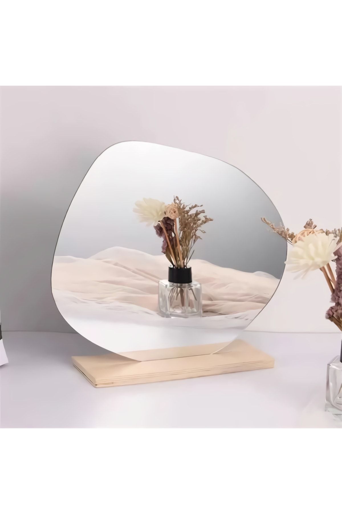 FNC CONCEPT Makyaj Aynası Ahşap Asimetrik Bulut Ayna Dekoratif Selfie Aynası Ev Dekorasyon 30x22 Cm