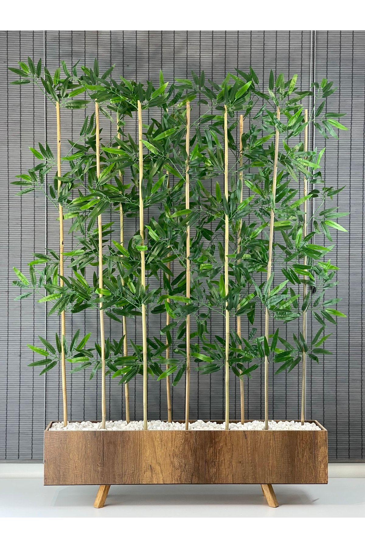Bahçem Ahşap Ayaklı 1mt Saksılı 10 Bambu Gövdeli 180cm Dikdörtgen Yapay Yapraklı Dekoratif Bambu Seperatör