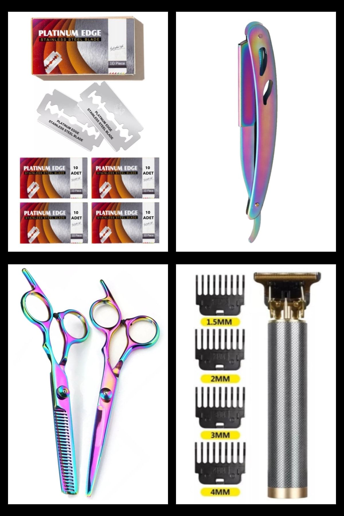 Qualis R4 Elektrikli Saç Tıraş Makinesi + M8 Saç Kesme-inceltme Makas + U3 Ustura + 40'lı Jilet