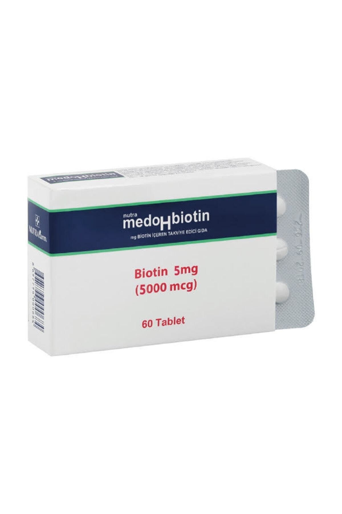 Nutrafarm Medohbiotin 5 Mg 60 Tablet (Saç, Cilt ve Tırnak Güçlendirici Vitamin) Biotin Gıda Takviyesi