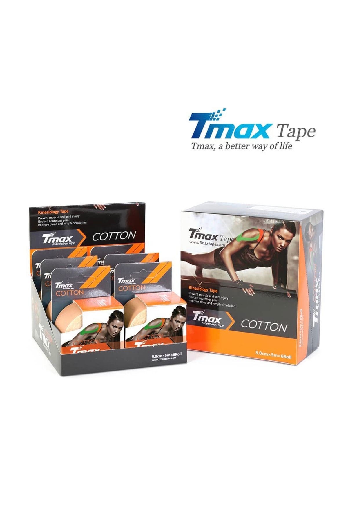 TMAX Tape Kinesio Ağrı Bandı Ten 5 M X 5 Cm 6 Lı Kutu