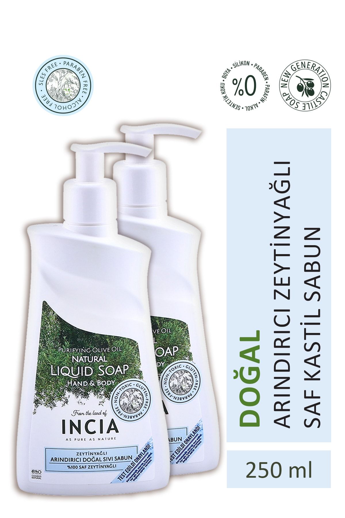 INCIA Doğal Arındırıcı Zeytinyağlı Sıvı Sabun 250 Ml 2'li Paket