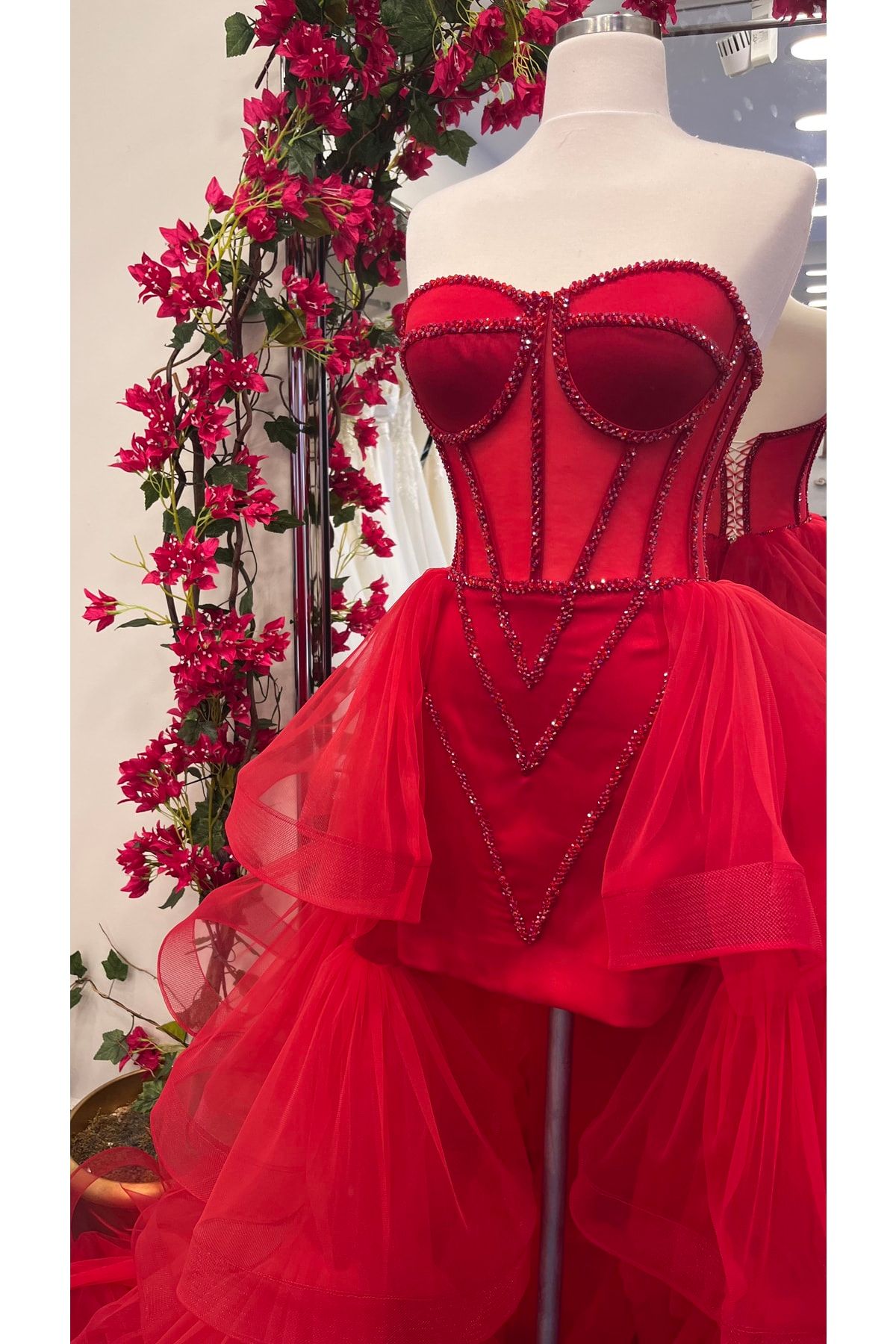 S SUMELLA COUTURE BY HSN Sumella Couture By Hsn -kırmızı Straplez Beden Askılı Kınalık Nişanlık Ve Gece Elbisesi Sc07