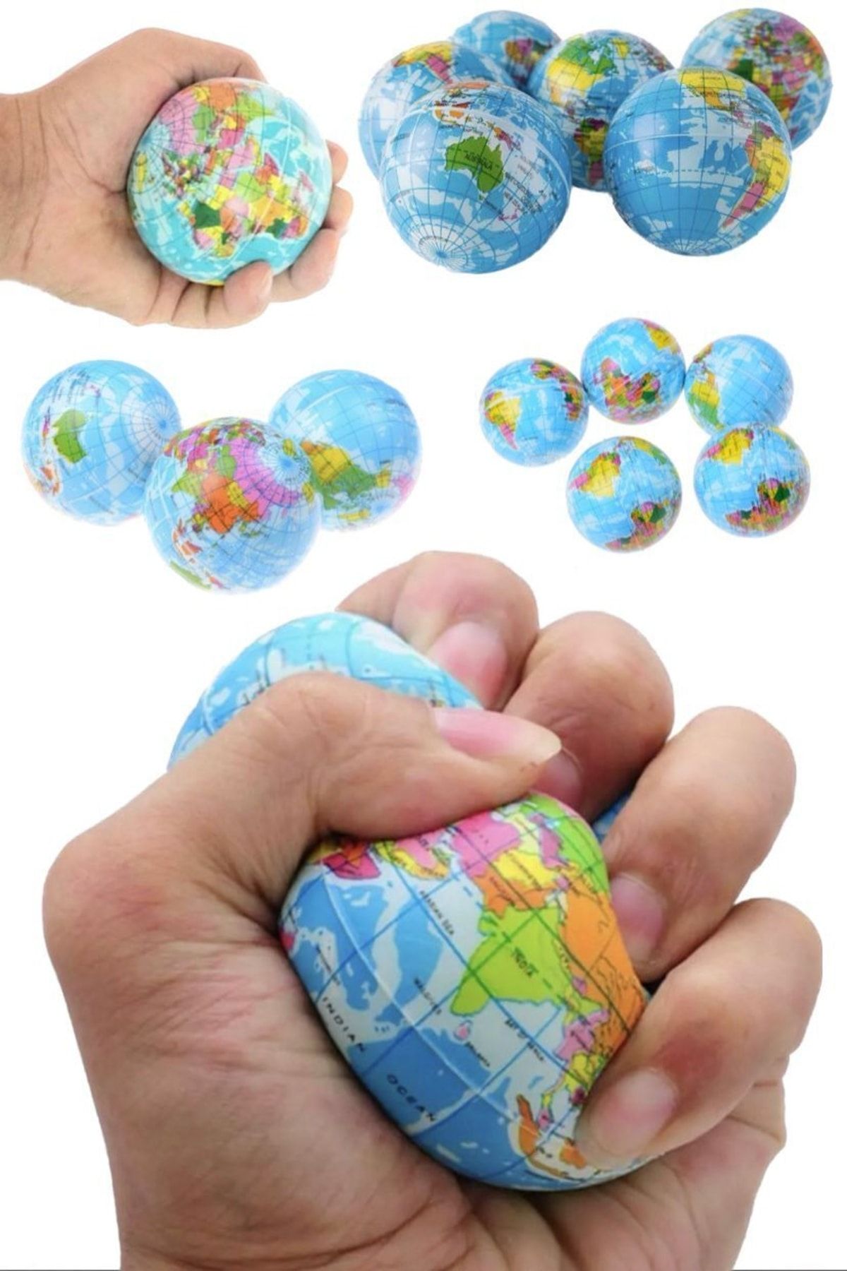 Utelips Kauçuk Köpük Topu Stres Giderme Dünya Haritası Oyuncak Küre Sıkma Oyuncak El Bileği Egzersiz Topu