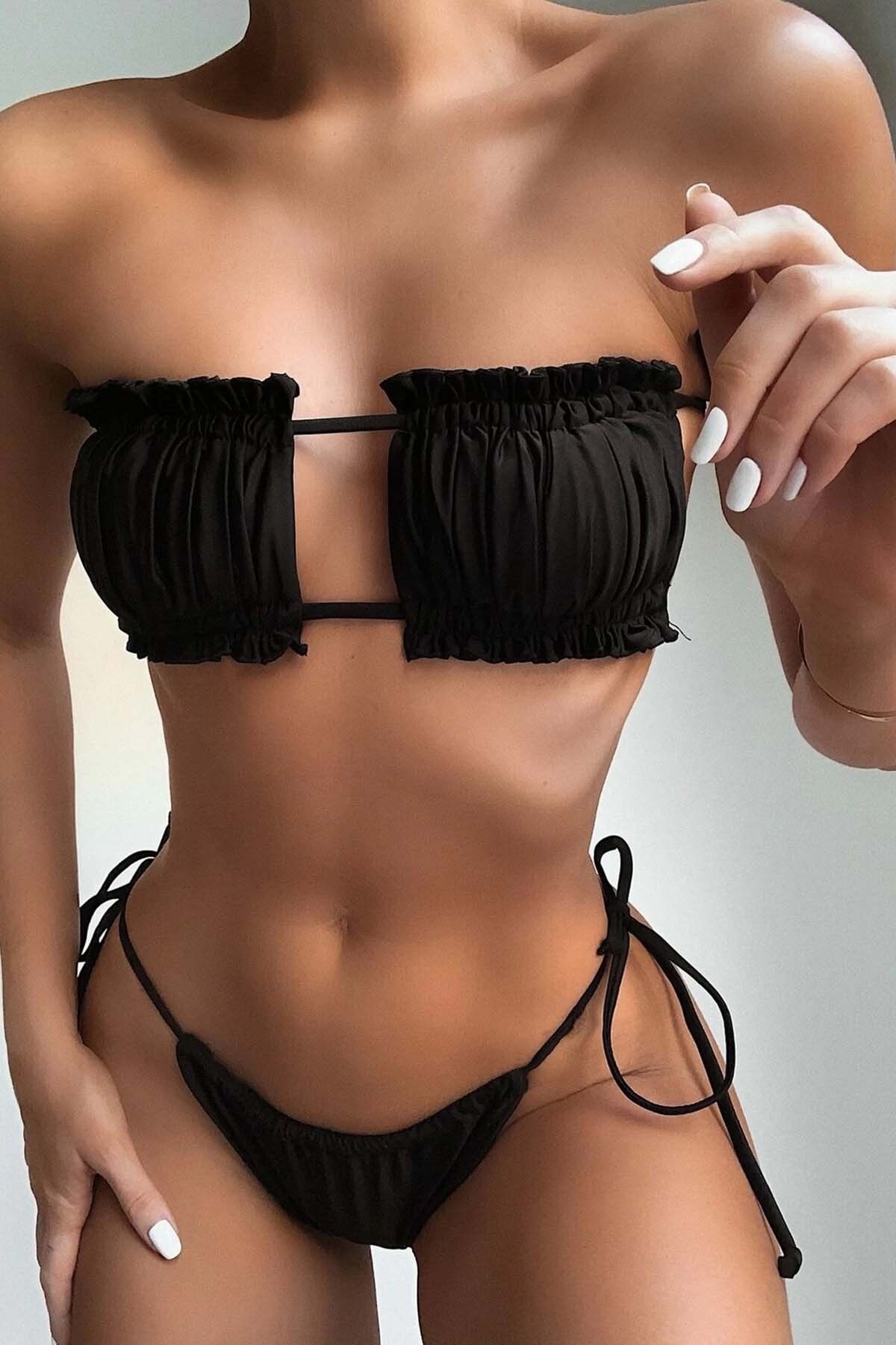 Angelsin Brezilya Model Büzgülü Bağlamalı Bikini Alt