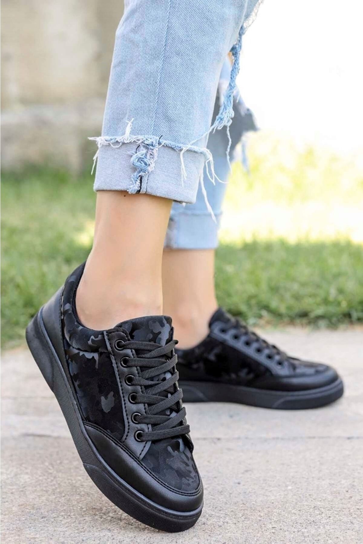 Rıdvan Çelik Kadın Siyah Kamuflaj Sneaker Spor Ayakkabı