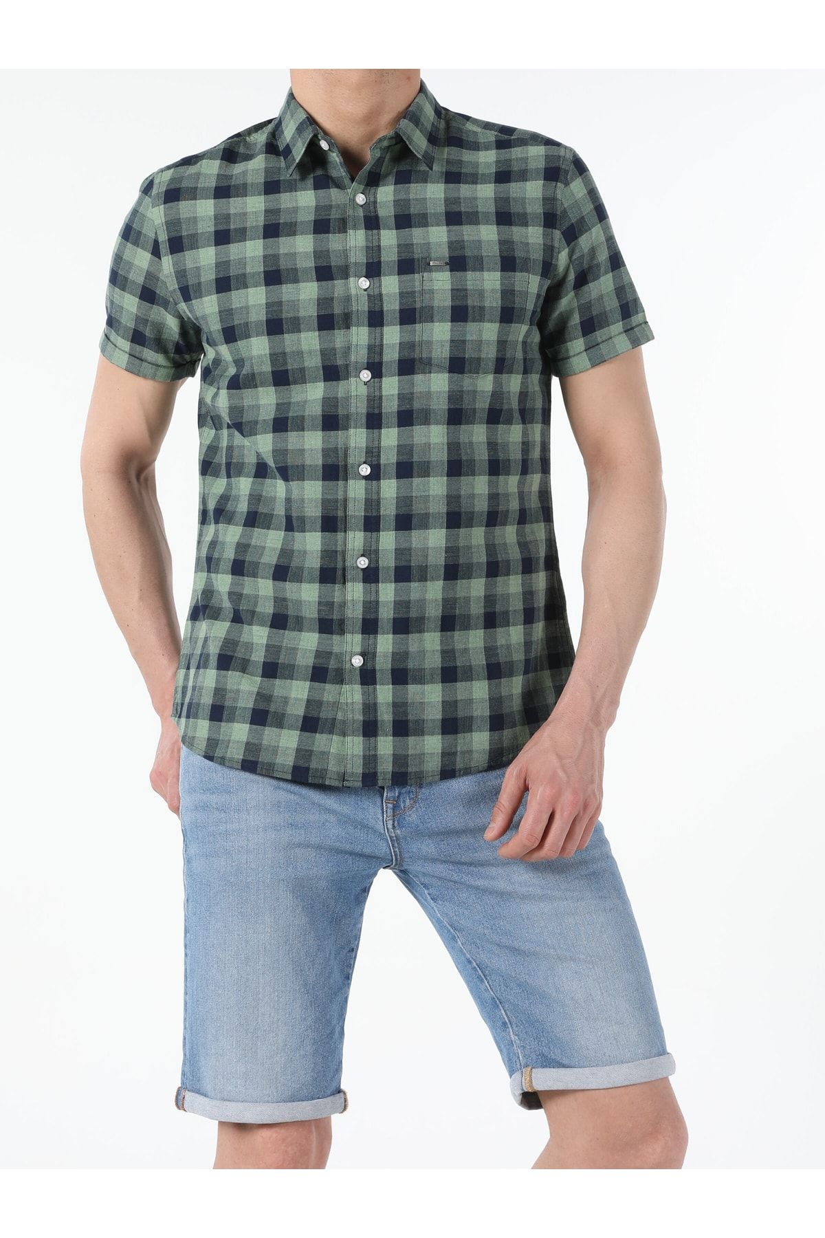 Colin’s Slim Fit Shirt Neck Erkek Yeşil Kısa Kol Gömlek